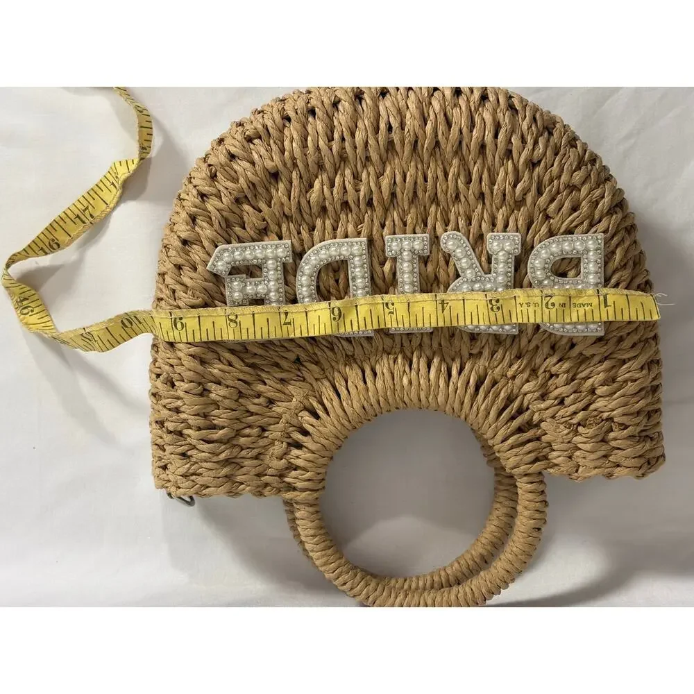Bride Straw Bag Beaded Handbag Wedding Bridal Bachelorette Beach Vacation Purse